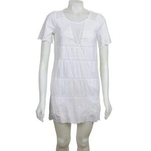 Gap Mini Dress Eyelet Scallop Lace Trip Short Sleeve White Cotton Size XS